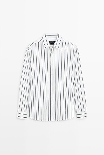 Massimo Dutti %100 pamuklu çizgili relaxed fit gömlek