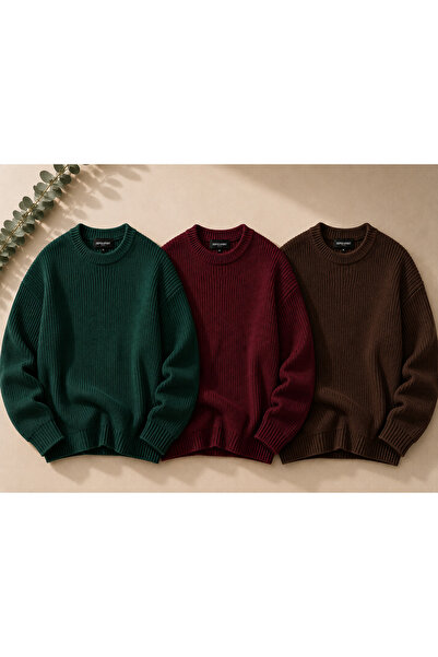 pepule Women's 3-Piece Crew Neck Oversize Knitwear Sweater Soft Knitted Sweater