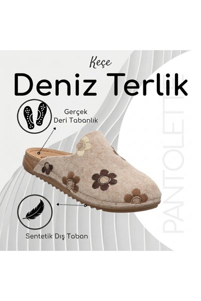 Deniz Terlik Papuci de casă pentru femei, din pâslă, moi, ușori, ortopedici, cu model floral