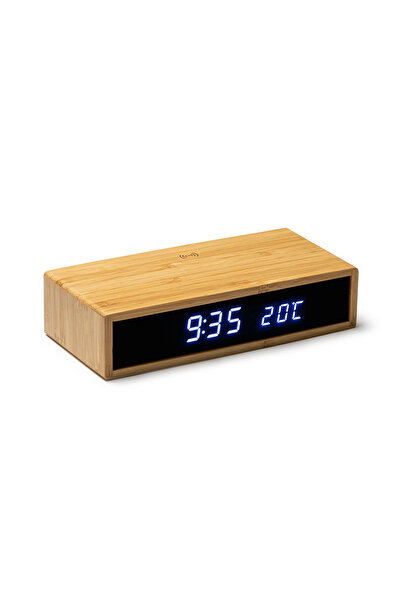 STAMINA Ceas de birou digital DUNCER cu încărcare wireless 5W, bambus