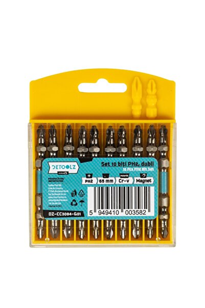 DETOOLZ Σετ 10 διπλών μυτών κρουστικών καρυδάκια PH2 65mm Cr-V ΜΑΓΝΗΤΙΚΑ
