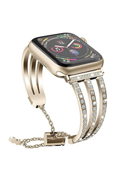 story aksesuar Apple Watch Uyumlu Taşlı 3 Sıralı İnce Metal Kordon 38-40-41-4...