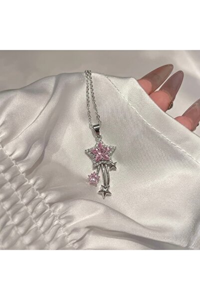 Heda Jewelry قلادة على شكل نجمة ذيلية - قلادة بتفاصيل نجمة وردية من الفولاذ