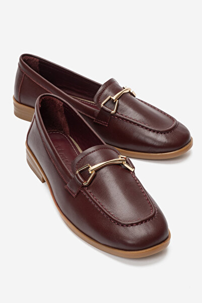 MANCORIGO Genuine Leather Claret Red Women's Buckle Detailed Ballerinas Andy