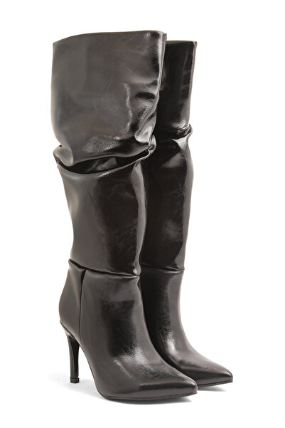 PELLEVA Women's Thin Heel Pointed Toe High Bellows Boots