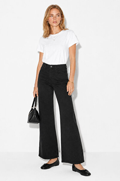 VENA Wanda Jakarlı Wide Leg Pantolon %100 Pamuk-Siyah