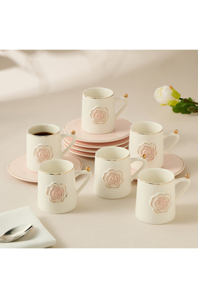 Lifestyle Rose Accent 12-Piece Porcelain Cup and Saucer Set - 100 ml
