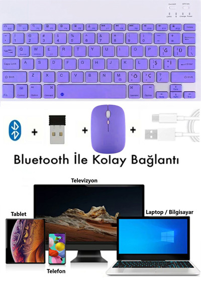 TEKNETSTORE Kablosuz Bluetooth Türkçe Q Klavye Mouse Seti Tablet / Telefon / ...