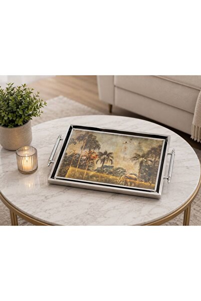 618 CONCEPT Safari Elegance Elephant and Palm Tree Patterned Glass Tray 42X30 cm