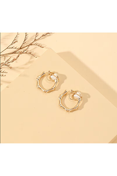 1PARÇAMAVİ Non-Perforated Clip-On Women's Earrings - Thin Joint Patterned Hoo...
