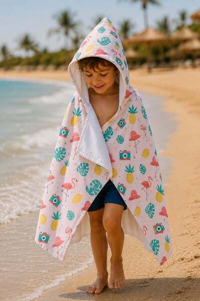 Evdek Pineapple Children's Poncho Beach Towel 3-12 Years
