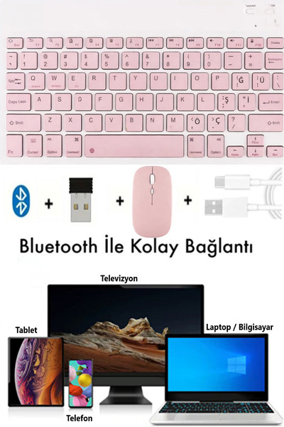 TEKNETSTORE Kablosuz Bluetooth Türkçe Q Klavye Mouse Seti Tablet / Telefon / ...