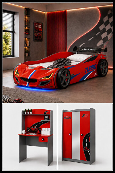 Setay Formula Genç Odası, 3 Kapılı Dolap, Turbo GTI Arabalı Yatak, Masa - Kır...
