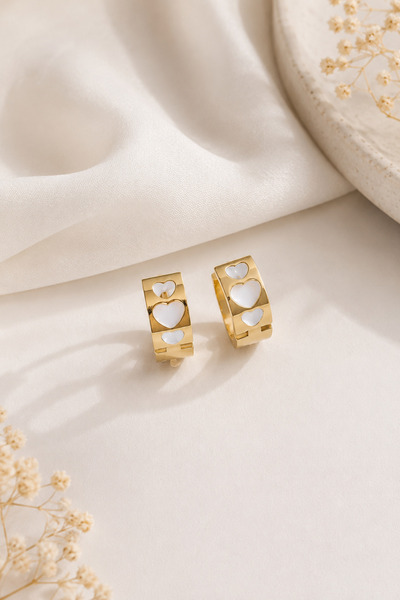 Archhazel Jewelery Steel Mini Hoop White Heart Earrings
