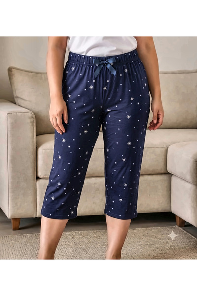 Generic Brand Plus Size Navy Blue Star Patterned Capri Pajama Bottoms – Soft ...