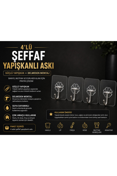 EGE ÖRGÜM 4 bucăți de agățătoare adezive transparente – Agățătoare de perete ...