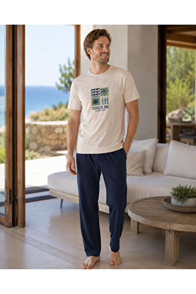 İpek Men's Short Sleeve, Long Bottom, Crew Neck, Letter-Printed, 100% Cotton ...