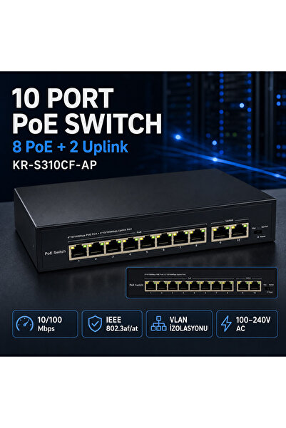 KARER KR-S310CF-AP 8+2 Port 10/100 Mbps PoE Switch – 8 PoE + 2 Uplink, VLAN D...