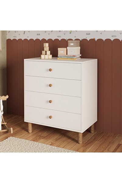 Bimossa N3040 Bunny Beyaz 70 cm, 4 Çekmeceli Yüksek Ayaklı Çocuk Odası Şifonyeri