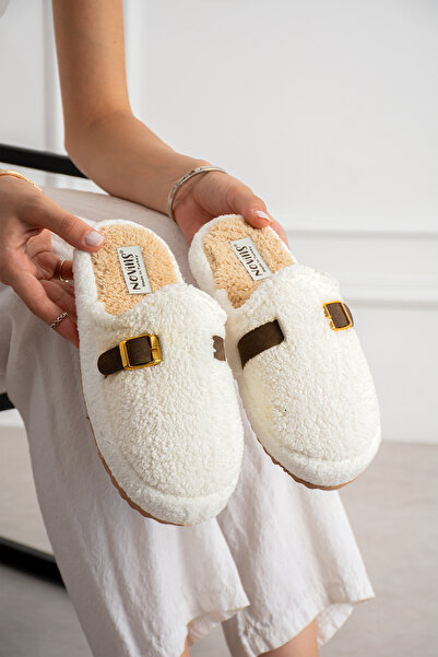 NOVİNS Women's Plush House Slippers with Buckle, Soft Furry, Silent Sole, Win...