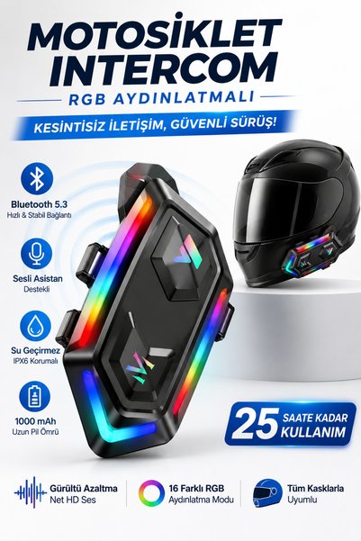 asua Motorsiklet Kask Interkom Kulaklık RGB Işıklı Bluetooth 5.3 Çift Telefon...