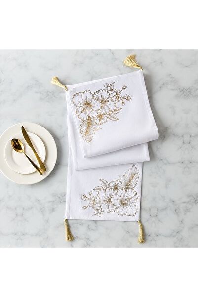 Lifestyle Summer Hot Flower Foil Print Table Runner with Tassel Detail - 33x1...