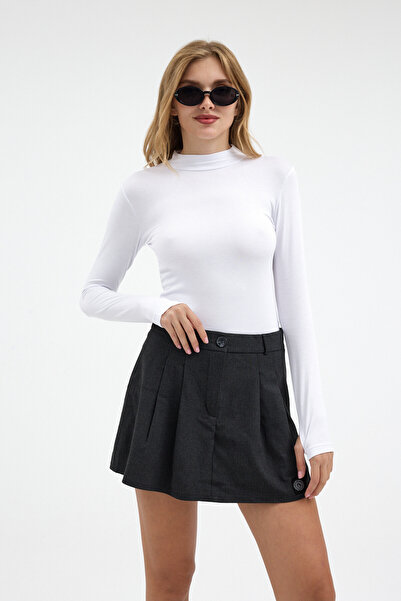COMBİNE MİCHAİL Women's Half Turtleneck Basic White Blouse