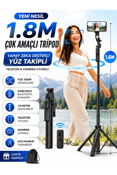 Moxti Yüz Takip Sistemli Bluetooth Kumandalı Yapaz Zekalı Tripod + Selfie Çub...