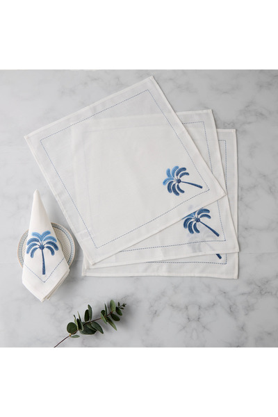 Lifestyle Palm Tree Embroidered 4-Piece Napkin Set - 43x43 cms