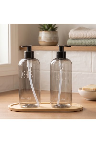 Homea Set de 2 suporturi pentru săpun Homéa Bambu, culoare afumată, pentru vase și săpun