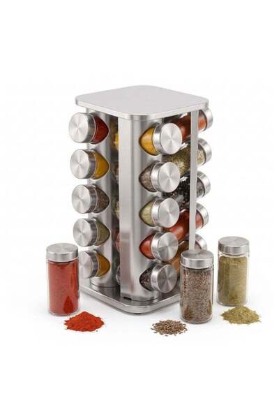 Duravel Revolving Spice Rack Organizer with 20 Jars–Stainless Steel Rotating ...