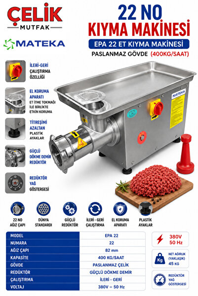 Mateka Kıyma Makinesi 12-22-32 No Sanayi Tipi Elektrikli Et Kıyma 220V 380V -...