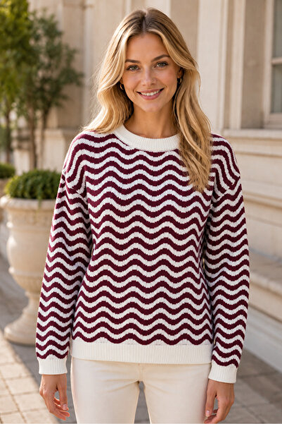 AQE FASHION Women's Long Sleeve Round Neck Wave Pattern Soft Casual Stylish T...