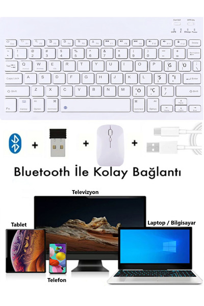 TEKNETSTORE Kablosuz Bluetooth Türkçe Q Klavye Mouse Seti Tablet / Telefon / ...