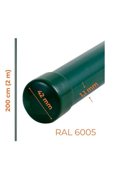 SL Țeavă stâlp gard FI 42MM 1.1MM 2M VERDE RAL 6005 - 200*6005