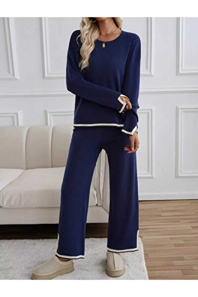 banessa Minimalist Women's Knitwear Set Polo Neck Sweater and Pants