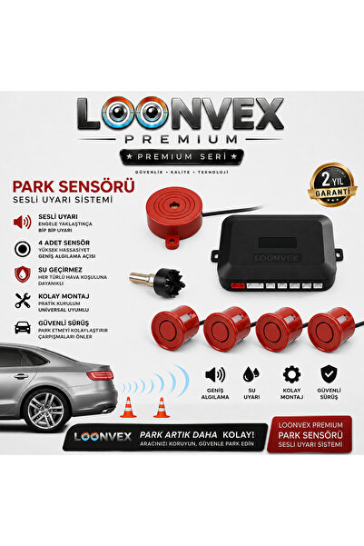 LOONVEX Premium Universal 4 Sensörlü Sesli Park Sensörü – Kırmızı