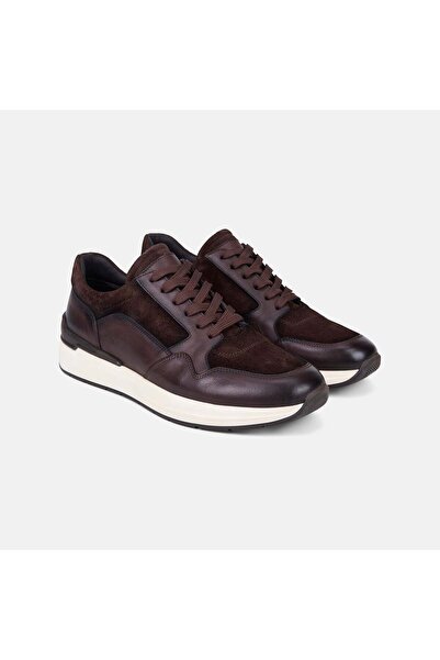Desa Men's Bitter Brown Lace-Up Leather Sneakers with Suede Detail
