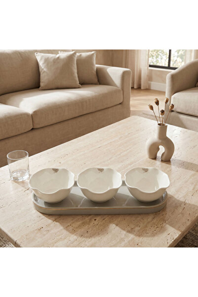 Lifestyle Butterfly Accent 3-Piece Porcelain Bowl with Tray Set