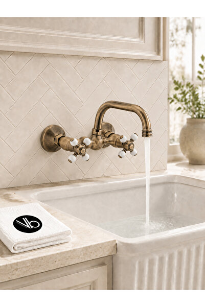 vb vitrinbanyo Porcelain Stone Series Kitchen Sink Faucet with Brushed Antiqu...