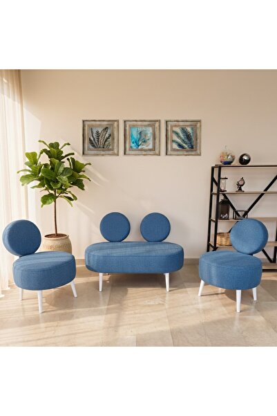 Azra Mobilya Dünya 2+1+1 Buklet Kumaş Balkon Ofis İş Yeri Çay Seti Koltuk Bek...