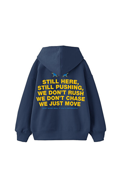 Sekizbiraltı Still Moving Baskılı Oversize Unisex İndigo Hoodie