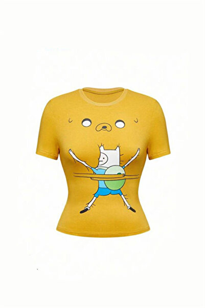 Karakedi Κίτρινο κοντομάνικο μπλουζάκι Adventure Time Finn και Jack Y2K