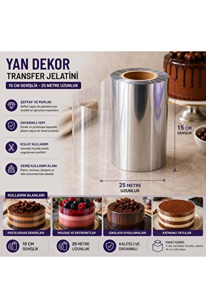 MY BAKE MYBake Yan Dekor Transfer Jelatini 15 × 25 Metre – Şeffaf Pasta, Mous...