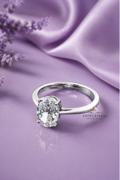 innuendo jewelery 925 Ayar Gümüş Oval Tektaş Yüzük