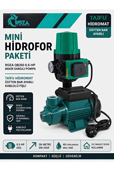 Roza QB60 0.5 Hp 220V 1 Kat 1 Daire Otomatik Hidromatlı Hidrofor / %100 Bakır...