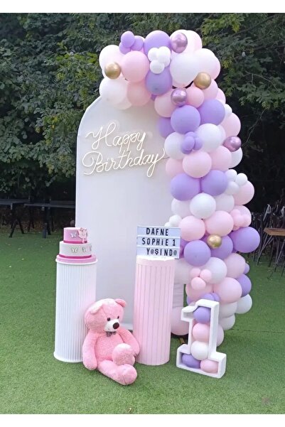 Çemrek Süs Parti Lilac Pink White Balloon Chain Set of 100