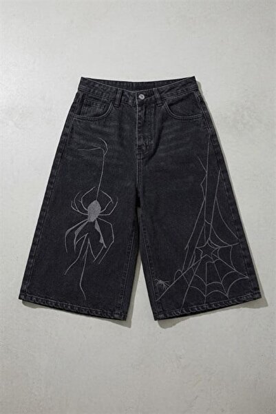 Karakedi Black Gothic Spider Wodak Y2K Unisex Baggy Shorts