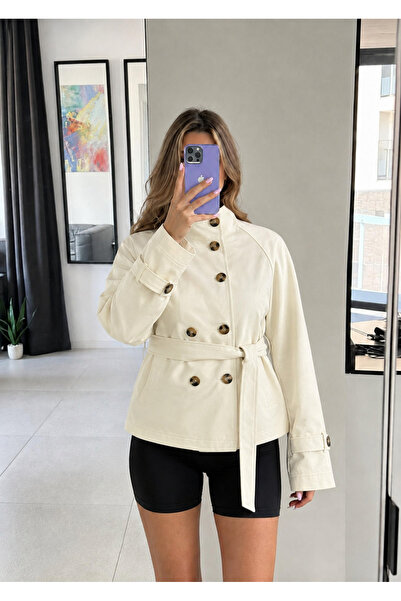 Ekim Store Stand Collar Buttoned Double-Breasted Trench Jacket