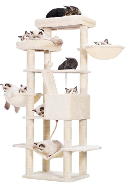 GENERAL Hct025G Indoor Cat Tower and Multi-Level Tree with Two Wide Plush Con...